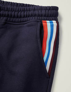 Pantalones cortos tipo bermuda de algodón azul marino para hombre con cintura con cordón y bolsillos, estilo casual, corte de tiro medio - Product Image 6