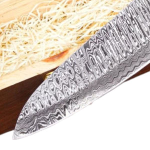 Cuchillo de Chef con Patrón Damasco Plateado y Mango de Madera Marrón Oscuro, Cuchillo de Cocina Afilado con Caja de Regalo de Madera para Carne - Product Image 3