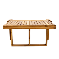 Table pliante moderne en bois d'acacia avec rail suspendu pour repas et boissons en extérieur