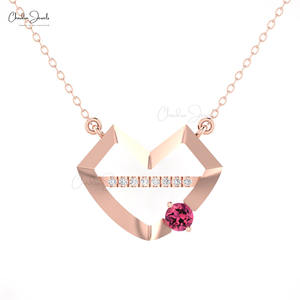 Collar con Colgante de Turmalina Rosa de Alta Calidad, 0.24CTW, con Diamantes Engastados en Pavé, Oro Real de 14K, Forma de Labios, Joyería Fina para Mujer - Product Image 3