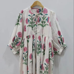 Vestido Midi de Algodón con Estampado Artesanal: Estilo Bohemio Kyra, Vestido para Primavera - Product Image 1