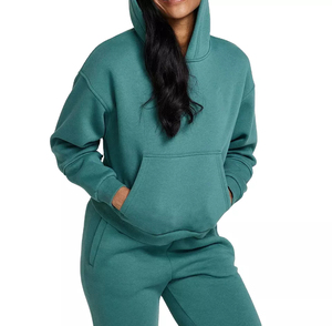 Sweat-shirt à capuche oversize pour femme, pull à capuche 100 % coton molletonné, motif uni, séchage rapide, manches longues, décontracté, avec poches - Product Image 5