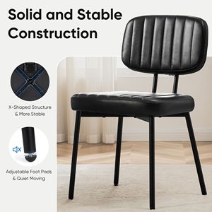 Ensemble de 2 chaises de salle à manger modernes du milieu du siècle, chaises de cuisine en similicuir avec structure solide pour salon, noir - Product Image 2