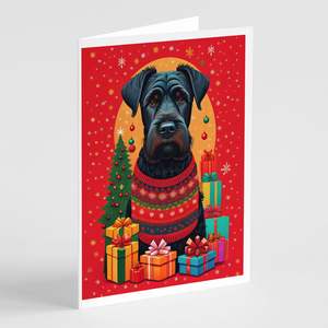 Whimsical A7 tamaño 5x7 Schnauzer gigante vacaciones Navidad tarjetas de felicitación paquete 8 tarjetas de nota en blanco con sobres - Product Image 1