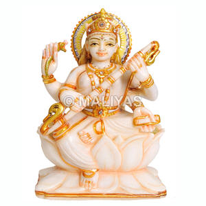 รูปปั้นพระสราสวทีหินอ่อนสีขาว |   พระพุทธรูปซาราสวาตีหินอ่อนทำมือสำหรับบ้านและวัด – มาลียาส - Product Image 1