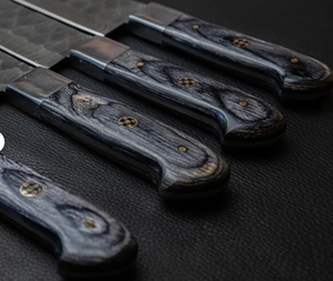Handmade Carbon Steel Damascus Steel 5-Piece Eco-Friendly Kitchen Set Pure Leather Sheath Including Chef Cleaver <b>Steak</b> Fruit - Product Image 4