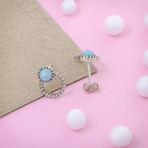 Pendientes de Plata de Ley 925 con Larimar Natural, Hechos a Mano, Redondos, Azules, con Círculo Abierto, para Mujer - Product Image 3