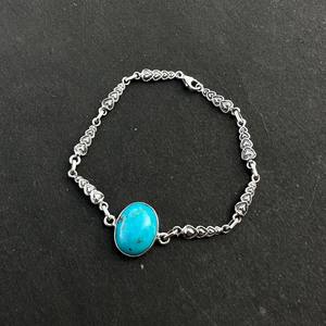 Bracelet réglable de luxe en argent sterling avec turquoise bleue naturelle ovale, pierre de naissance de décembre, cadeau délicat pour elle - Product Image 6