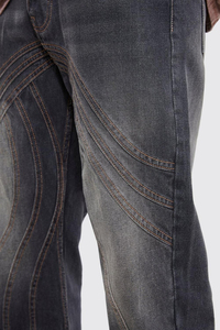 Jean en denim gris délavé pour homme, coupe évasée rigide, avec empiècements teintés et design personnalisé, style baggy - Product Image 5