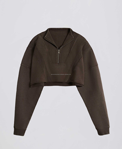 Sweat-shirt en laine délavée pour femme, col montant, haute qualité, personnalisable, motif uni brodé, printemps/hiver - Product Image 1