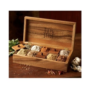 Traditional Wooden Spice <b>Box</b> with Lid Handmade Storage Organizer for Kitchen Masala <b>Herbs</b> Tea Coffee and Condiments - Product Image 3