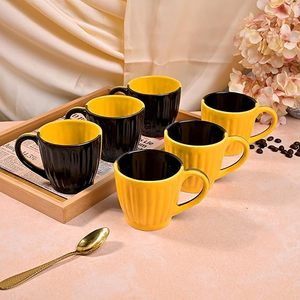 Sunset Contrast Ribbed <b>Cup</b> <b>Set</b> Yellow & Black <b>Set</b> of 6 for Coffee & Tea - Product Image 4