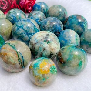 Boule de cristal naturelle Quantum Quattro Sphere en chrysocolle, pierre de guérison, Reiki, méditation, énergie, faite à la main, décoration d'intérieur, vente en gros - Product Image 5