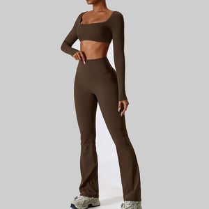Ensemble de yoga et de fitness 2 pièces pour femmes de haute qualité avec logo personnalisé, couleur contrastée, en Spandex/Coton/Fibre de bambou respirant - Product Image 1