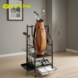 Étagère de rangement pour matériel de golf en métal durable avec roulettes, quatre niveaux, pour équipement sportif d'intérieur, design minimaliste multifonctionnel, type sur pied - Product Image 4