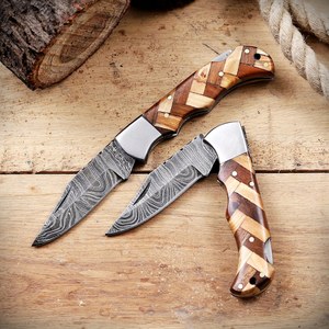 Cuchillo Plegable de Damasco con Punta Recta de Grado Industrial, Mecanismo de Bloqueo Trasero, Hecho a Mano, con Logotipo Personalizado, Cuchillo EDC de Bolsillo, Venta al Por Mayor - Product Image 3
