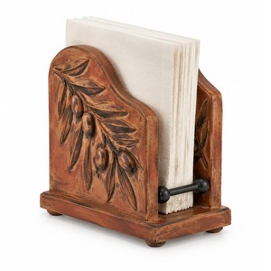 Handcrafted for Wood Olive-Carved Rectangle <b>Napkin</b> Holder Wholesale | Rustic Design - Product Image 1