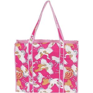 Sac fourre-tout en coton à motif de grues roses, style japonais, fermeture ouverte, sac de shopping pour femmes - Product Image 1