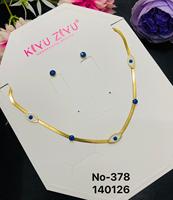 Set Kalung Wanita Klasik Berlapis Emas Stainless Steel dengan Anting Stud Geometris Enamel Biru, Hadiah Pertunangan Pernikahan