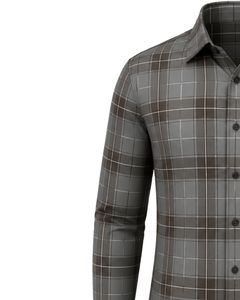 Chemise à carreaux gris-brun pour homme, décontractée et formelle, à manches longues, boutonnée, en flanelle de coton, pour le bureau, chemise personnalisée pour homme - Product Image 4