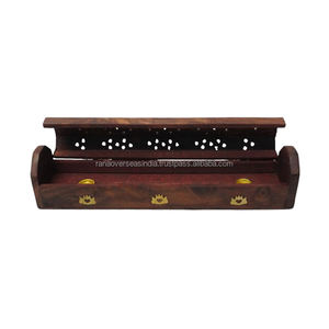 Caja de ataúd de palo de incienso de madera de alta demanda hecha a mano y quemador de incienso con incrustaciones de latón de loto gran regalo para cualquier ocasión - Product Image 2