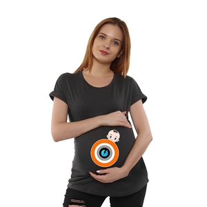 Camiseta de Maternidad para Mujer con Estampado de Bebé y Dibujo Animado, Manga Corta, Cuello Redondo, Corte Holgado Informal, 100% Algodón Jersey Transpirable - Product Image 1