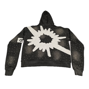 Sudadera con Capucha Negra para Hombre, Estampado de Estrellas Blancas, Diseño de Puntos, Corte Casual, Manga Regular, Forro Polar, 100% Algodón, Invierno, Ecológica - Product Image 1