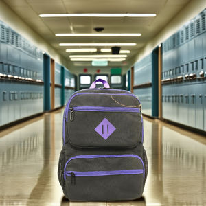 การออกแบบกระเป๋าเป้สะพายหลังสีดำและสีม่วงกระเป๋าเป้นักเรียน OEM ผลิตในเวียดนาม - Product Image 1