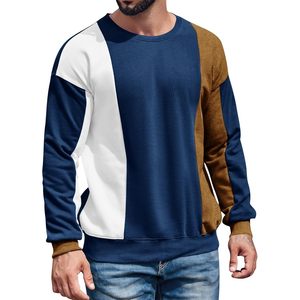 2025 hombres 3D bordado Color bloque sudadera cuello redondo manga larga polar Casual acanalado Patchwork otoño Tops en XL 2XL tallas - Product Image 2