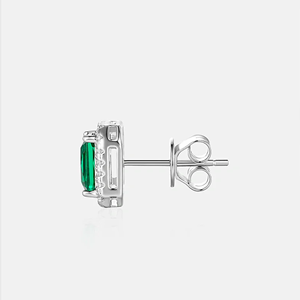 Élégantes boucles d'oreilles créoles fines avec diamants de haute qualité, clous d'oreilles taille émeraude, monture griffe en argent 925, bijoux classiques pour femme - Product Image 1