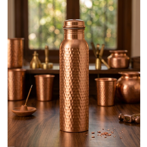 Bouteille d'eau en cuivre bicolore unique, finition martelée avec couvercle, gourde de voyage portable, style bohème - Product Image 6