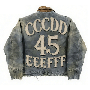 OEM Factory Custom Streetwear Vintage Jean <b>Coats</b> Distressed Embroidered Patch logo Custom Designer <b>Denim</b> Zipper Jacket for Men - Product Image 2