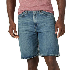 Shorts en jean vintage pour hommes, coupe droite, style streetwear d'été, personnalisés, baggy, effet usé, en denim de coton délavé foncé - Product Image 2