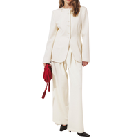 Costume formel pour femme en mélange polyester-viscose tissé, col cranté, boutonnage frontal, infroissable, respirant, lavable, poids moyen