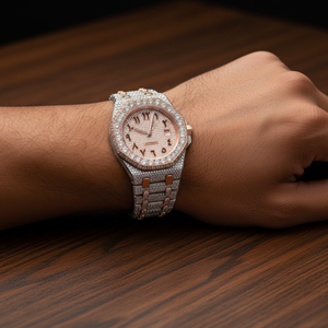 Montre automatique de luxe entièrement sertie de moissanite, en acier inoxydable bicolore, cadran arabe, saphir, étanche - Product Image 4