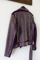 Blouson en cuir noir entièrement clouté, style punk, hiver, grande taille, imperméable, respirant, effet délavé, personnalisé, avec lettres tissées