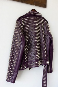 Full Studded Black Leather <b>Jacket</b> <b>Punk</b> Style Winter Plus Size Waterproof Breathable Washed Customised Coated Stand Embroidery - Product Image 3