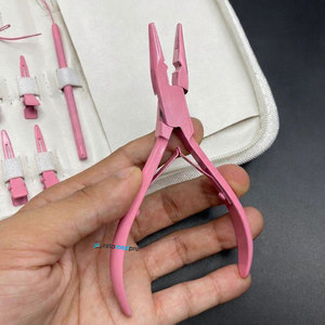 Kit d'outils professionnels pour extensions de cheveux en acier inoxydable : Pince à cheveux à bec de canard, Ciseaux micro-anneaux, Aiguilles en C, Pinces, avec logo personnalisé - Product Image 2