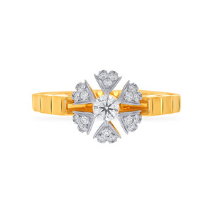Anillo Solitario Adorable Bloom, Anillo de Diamantes de Lujo Personalizado en Oro Amarillo con Flor y Racimo de Diamantes en Forma de Pera - Product Image 3