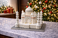 Réplique artisanale du Taj Mahal en marbre blanc poli, respectueuse de l'environnement, avec incrustations colorées, modèle de monument décoratif de luxe pour la maison