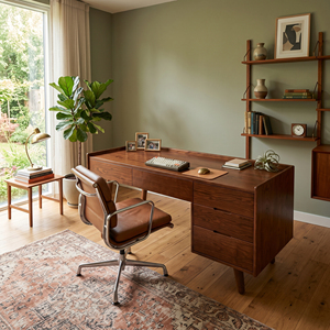 Escritorio de Oficina Moderno de Mediados de Siglo, de Madera de Roble Macizo de Lujo, con Cajón de Almacenamiento, Independiente, con 3 Años de Garantía, para Oficina en Casa - Product Image 2