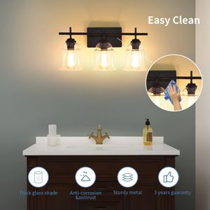 3-<b>Light</b> Clear Glass Satin Shade Unique Handmade Industrial Indoor <b>Light</b> Fixture E26 Socket No Bulb for Bathroom Vanity <b>Lighting</b> - Product Image 5