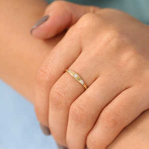 Luxury Solid Gold 14k Gold Plated Star Setting Wedding <b>Ring</b> Natural Moissanite <b>Stacking</b> <b>Ring</b> Customizable OEM Jewelry for Women - Product Image 6