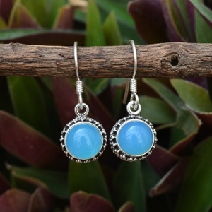 Boucles d'oreilles pendantes en calcédoine bleue faites à la main, argent sterling 925, bijoux élégants en pierres précieuses, cadeau pour elle - Product Image 6