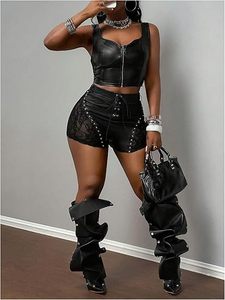 OEM Women's Faux Leather <b>Shorts</b> Fashion High Waist PU Leather Mini <b>Shorts</b> Custom Logo Wholesale Manufacturer - Product Image 2