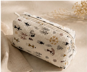 <b>Quilted</b> Cotton Printed <b>Makeup</b> <b>Bag</b> Abstract Folk Cosmetic Pouch Travel Toiletry Organizer Handmade Indian Textile Zipper <b>Bag</b> - Product Image 4