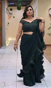 ผ้าซารีสำเร็จรูปผ้าจอร์เจตต์ฟูฟ่องแบบใหม่สำหรับนักออกแบบ - Product Image 3