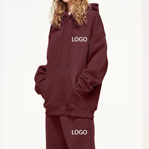 Ensemble de survêtement d'hiver personnalisé pour femmes grandes tailles, style streetwear, avec sweat à capuche ample et pantalon de jogging orné de strass, deux pièces 100% coton - Product Image 2