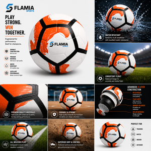 Balón de Fútbol Flamia Sports Talla 5 Blanco, Naranja y Negro con Serigrafía Ecológica, Alta Retención de Aire y Diseño Clásico - Product Image 4