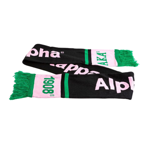 Écharpe en tricot AKA noire, rose et verte, tissée, avec franges, pour l'hiver, style sororité grecque, accessoire de mode pour temps froid - Product Image 1